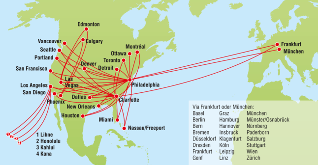 Streckennetz US Airways: Streckennetz