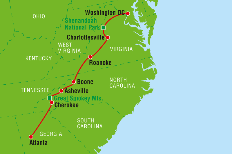 Autoreise Blueridge Parkway, USA Von Washington D.C. bis Atlanta CANUSA