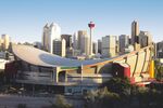 Calgary Skyline bei Dämmerung