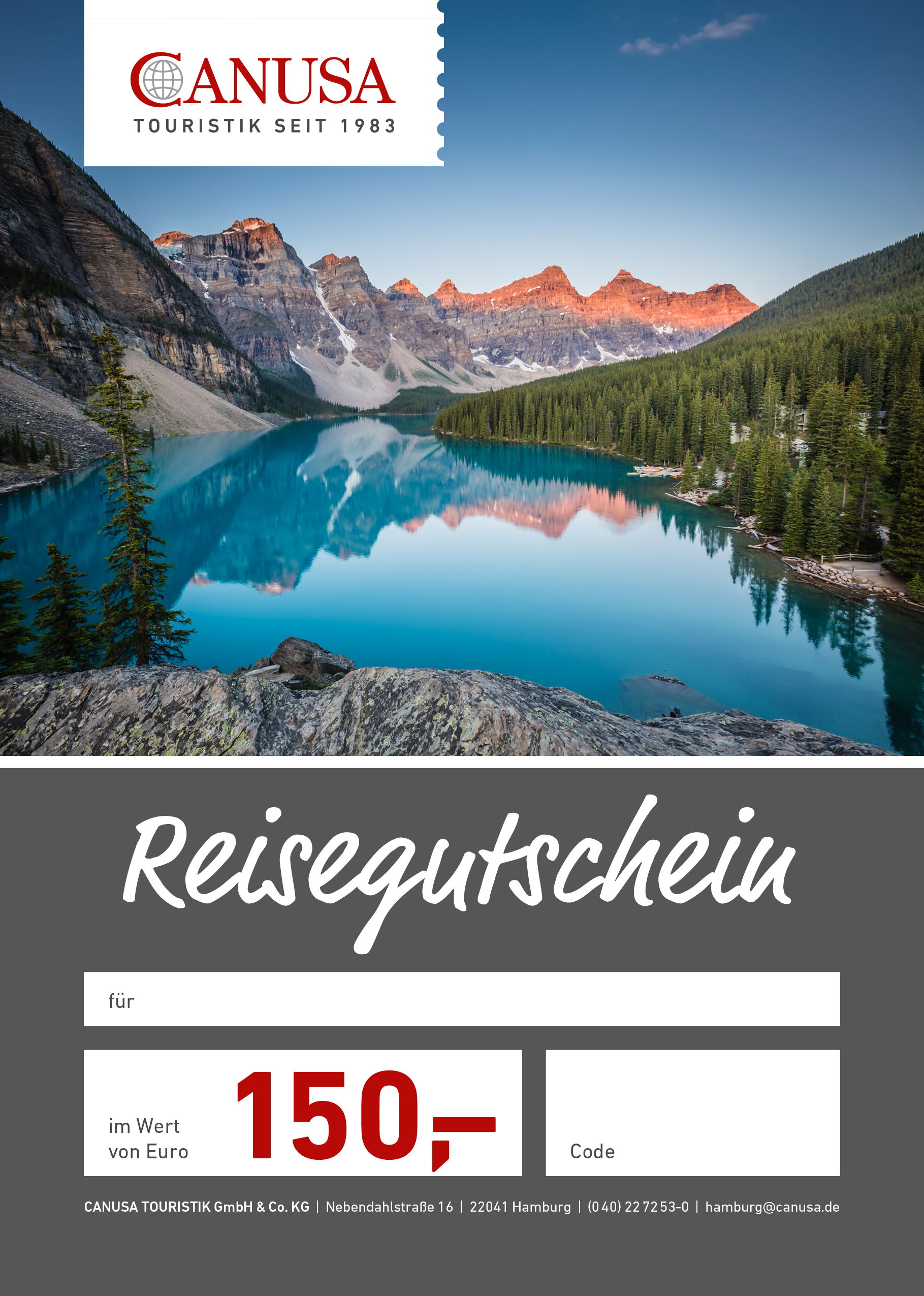Beispielhafter Reisegutschein von CANUSA