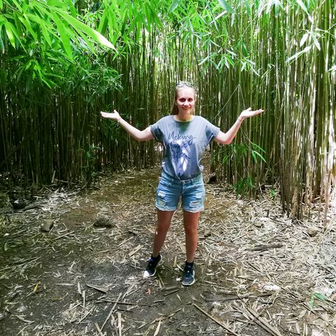 Mitarbeiterin Laura Hoffmann im Bamboo Forest auf Maui, Hawaii