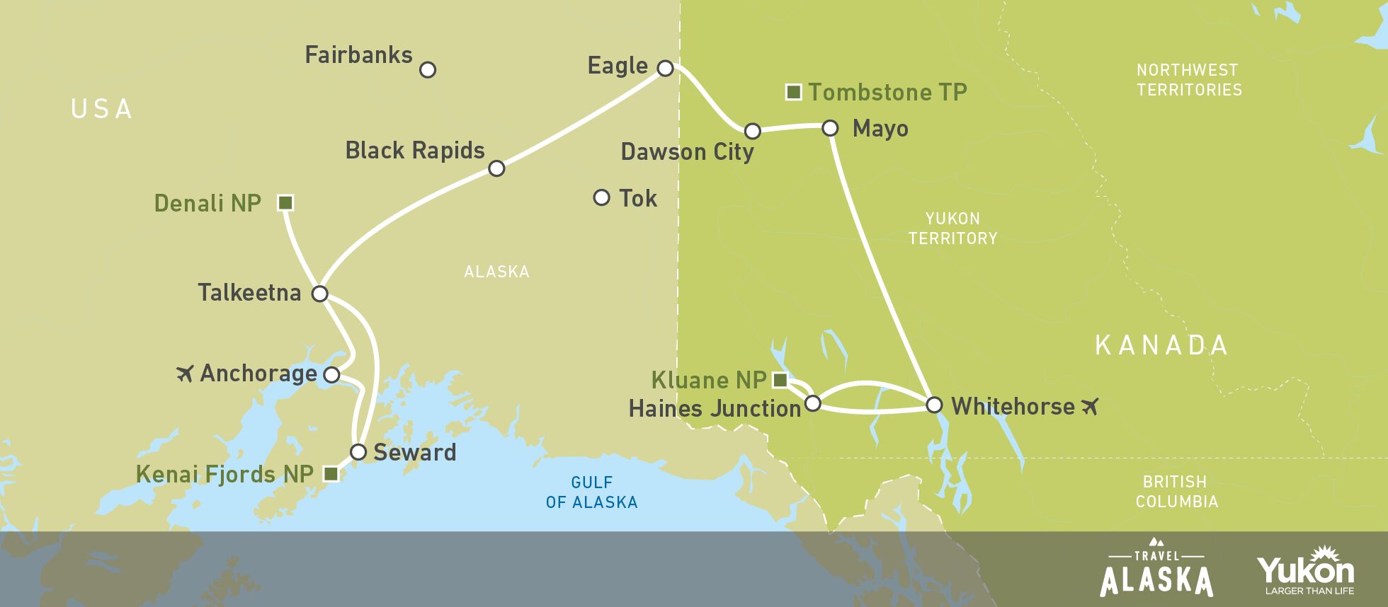 Route durch Alaska und den Yukon