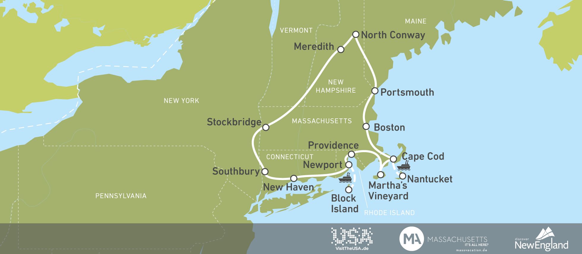Scenic Routes durch Connecticut, New York, Maasachusetts, Vermont, New Hambpshire und Maine