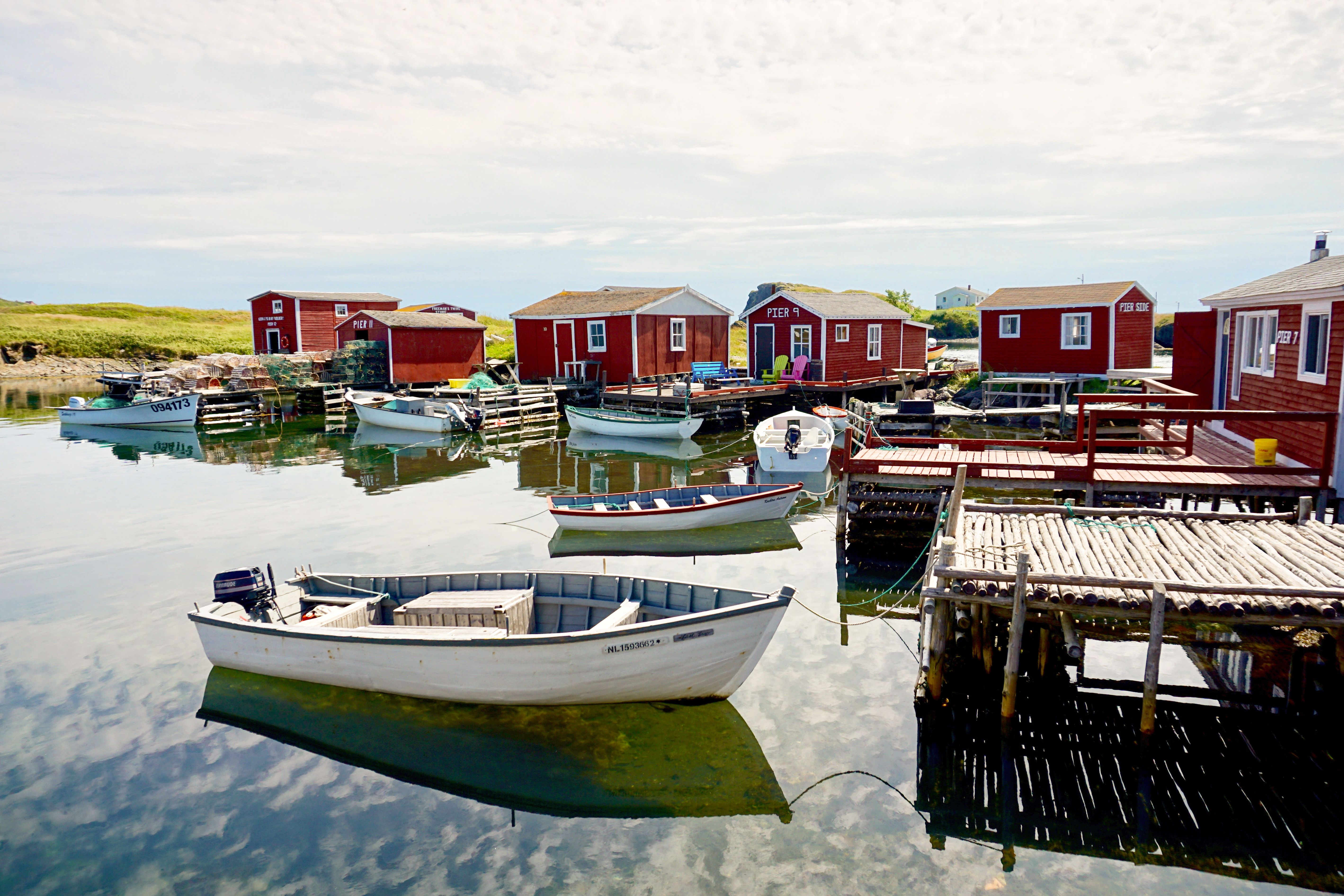 Ausblick auf einen kleinen Hafen in der Stadt Champney's West in Neufundland