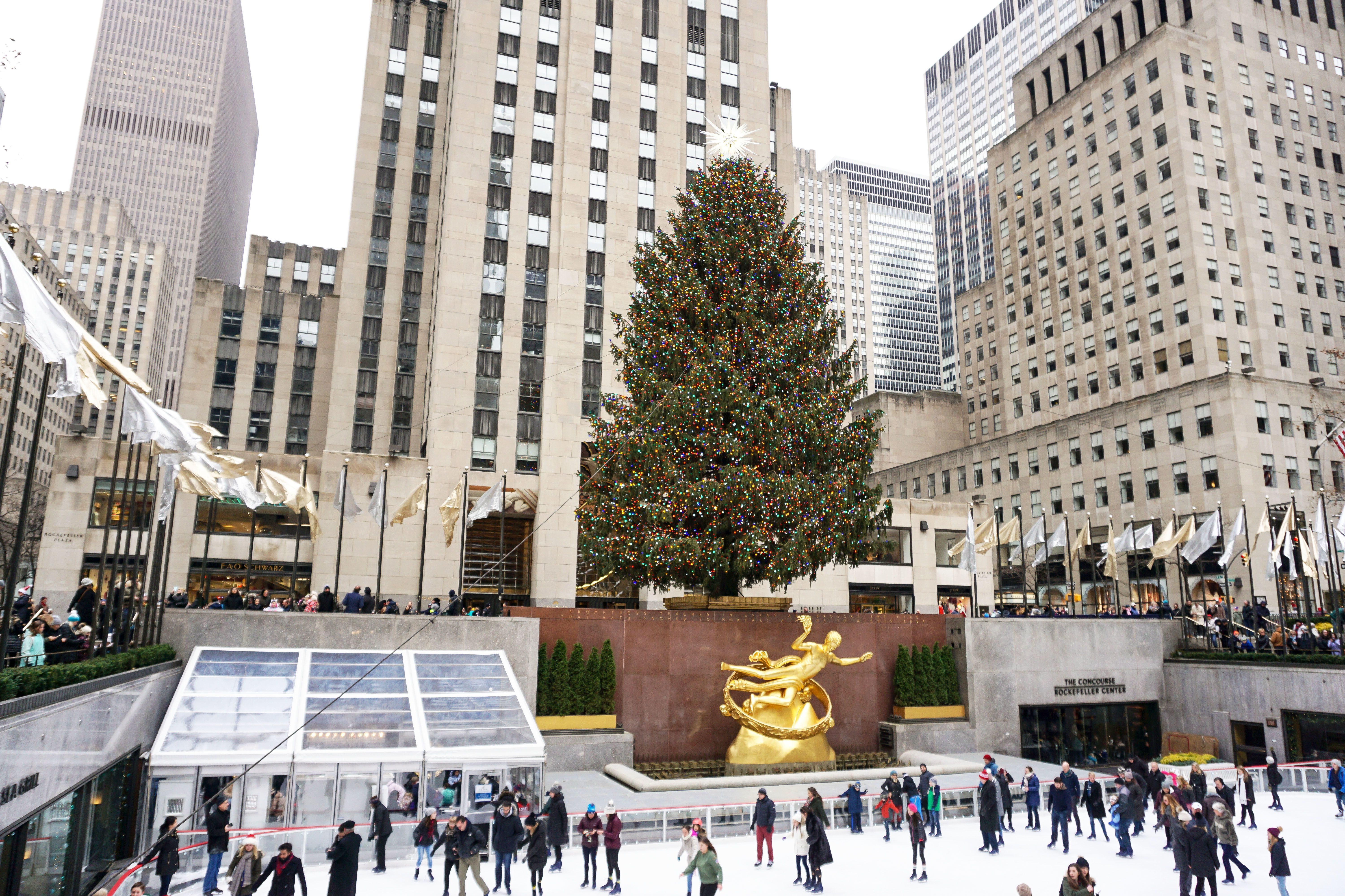 Eine Eisbahn vor dem Weihnachtsbaum am Rockefeller Center in New York City