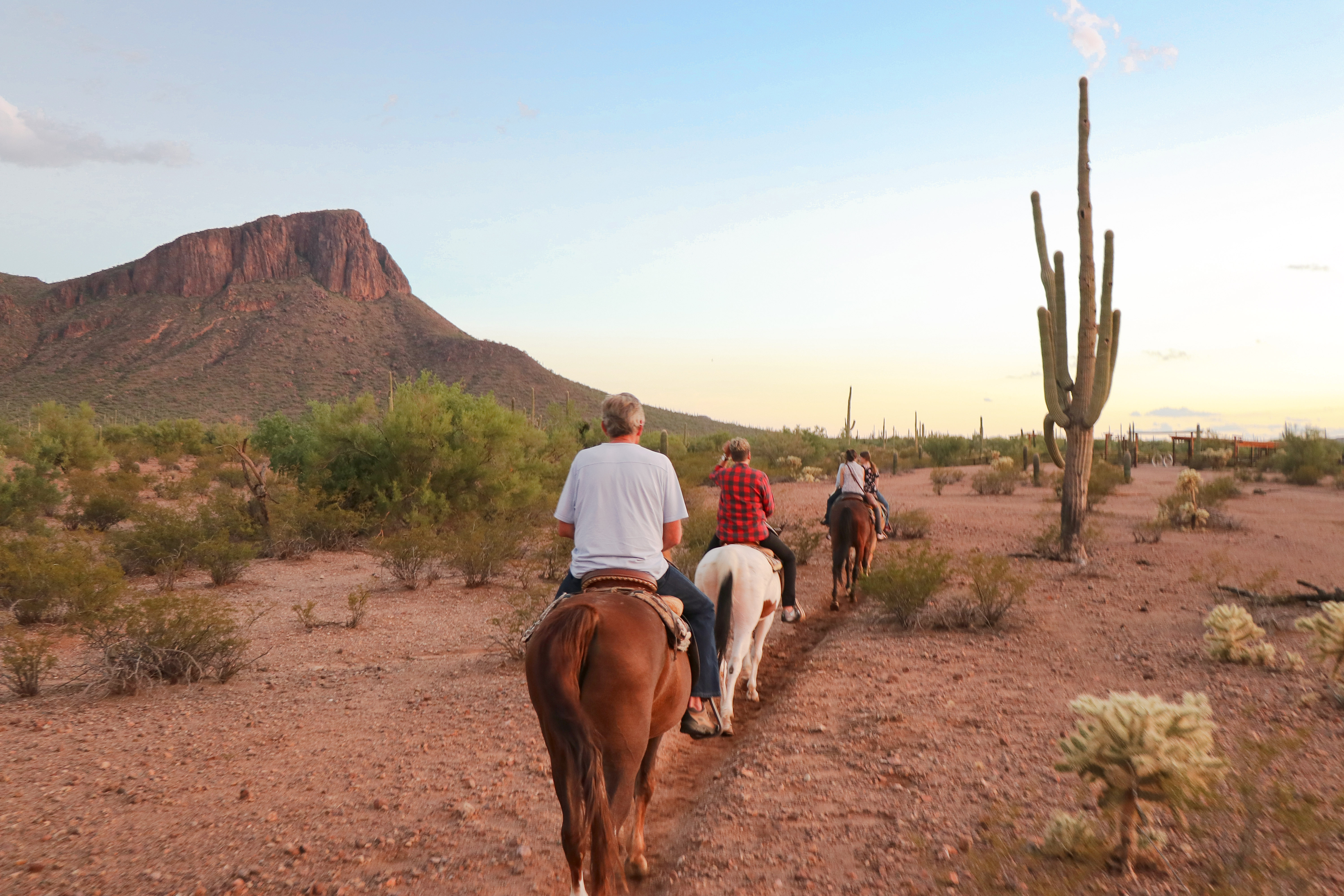 Ausritt bei Sonnenuntergang auf der White Stallion Ranch in Tucson, Arizona