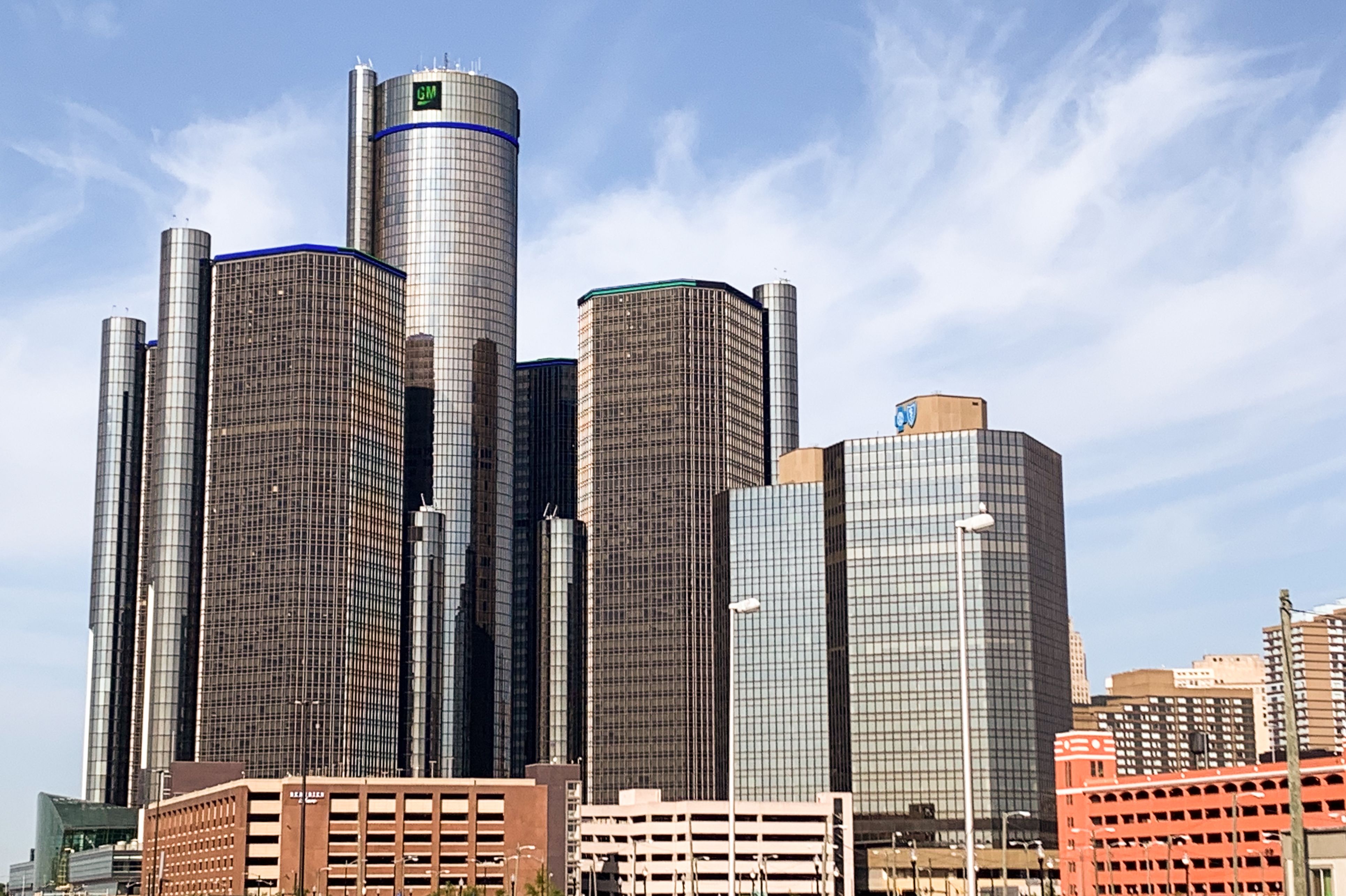 Der Blick auf das Renaissance Center in Detroit