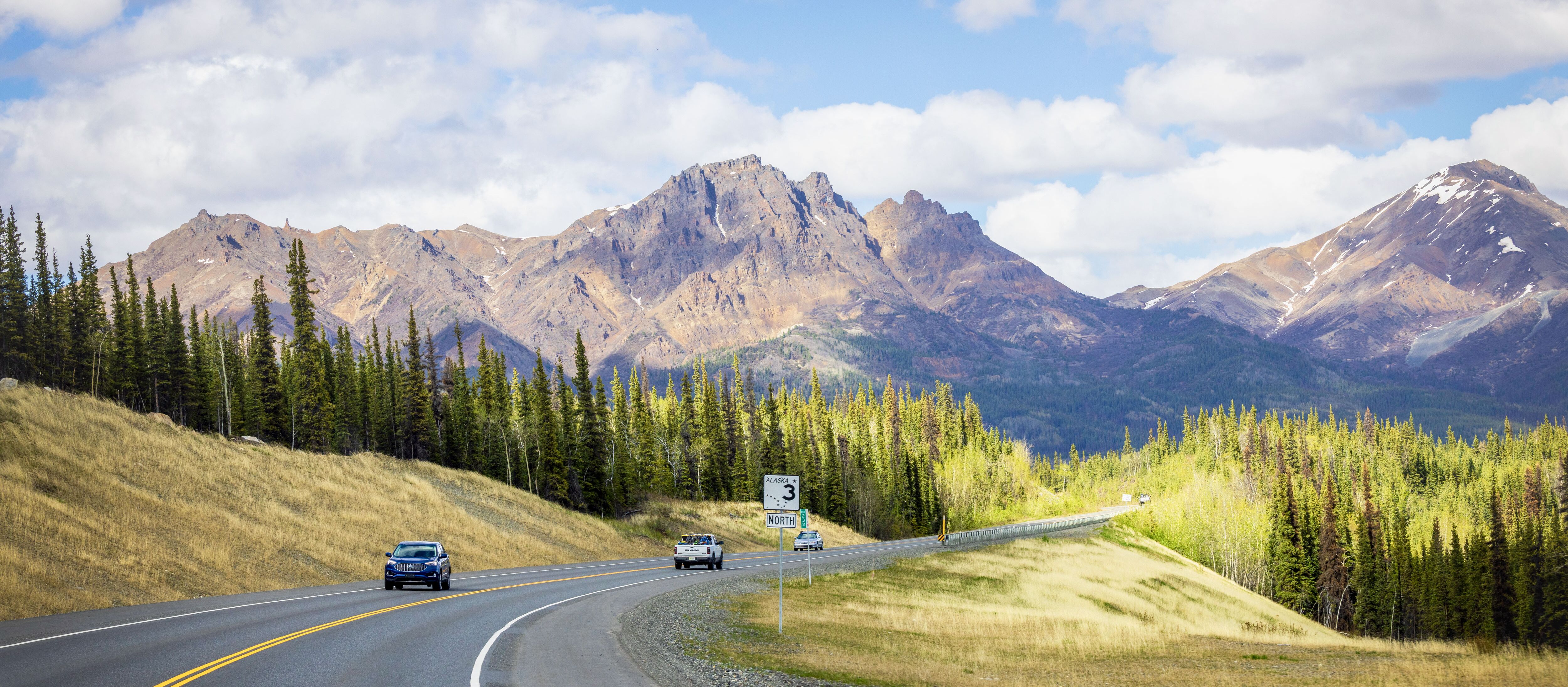 Unterwegs auf einer Straße durch den Denali Nationalpark in Alaska