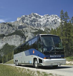 Brewster Motorcoach in the Canadian Rockies near the townsite of Banff.