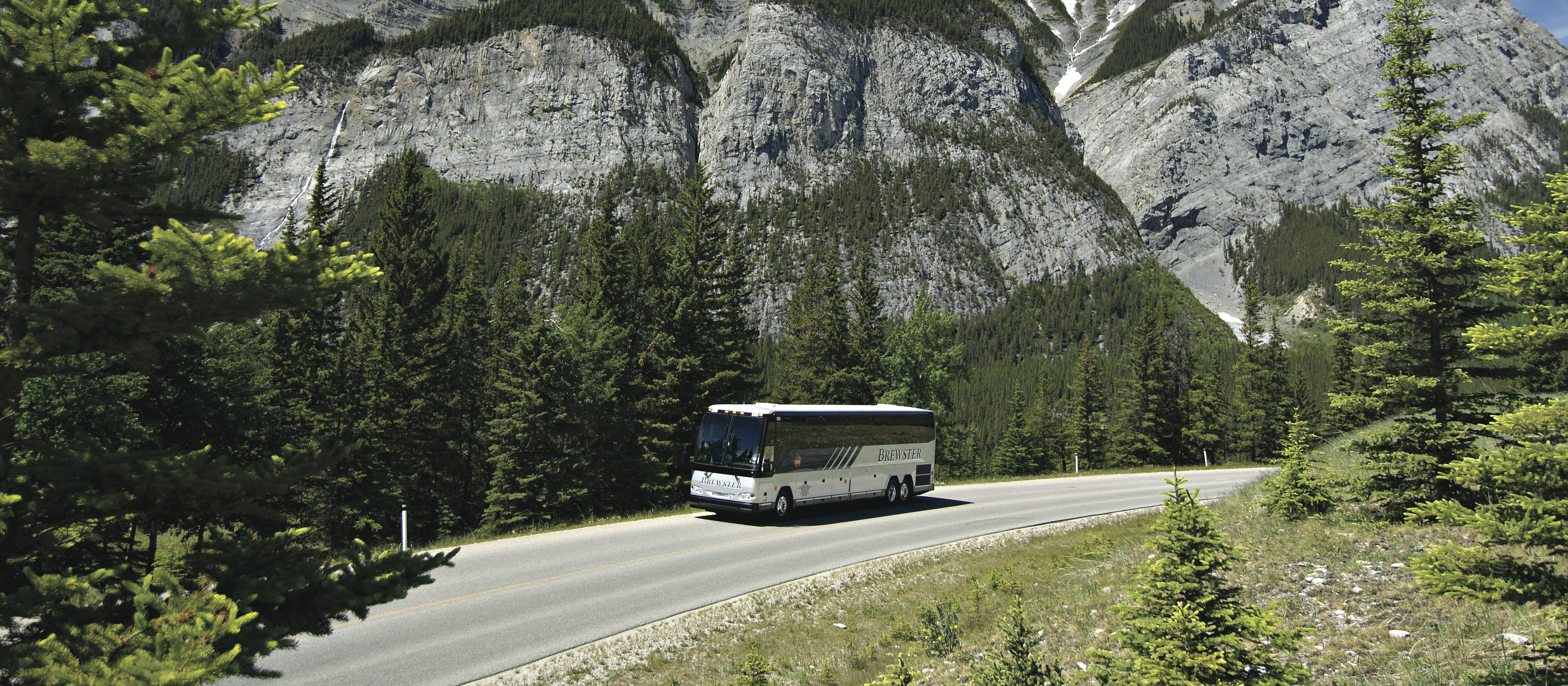 Brewster Motorcoach in the Canadian Rockies near the town of Banff.