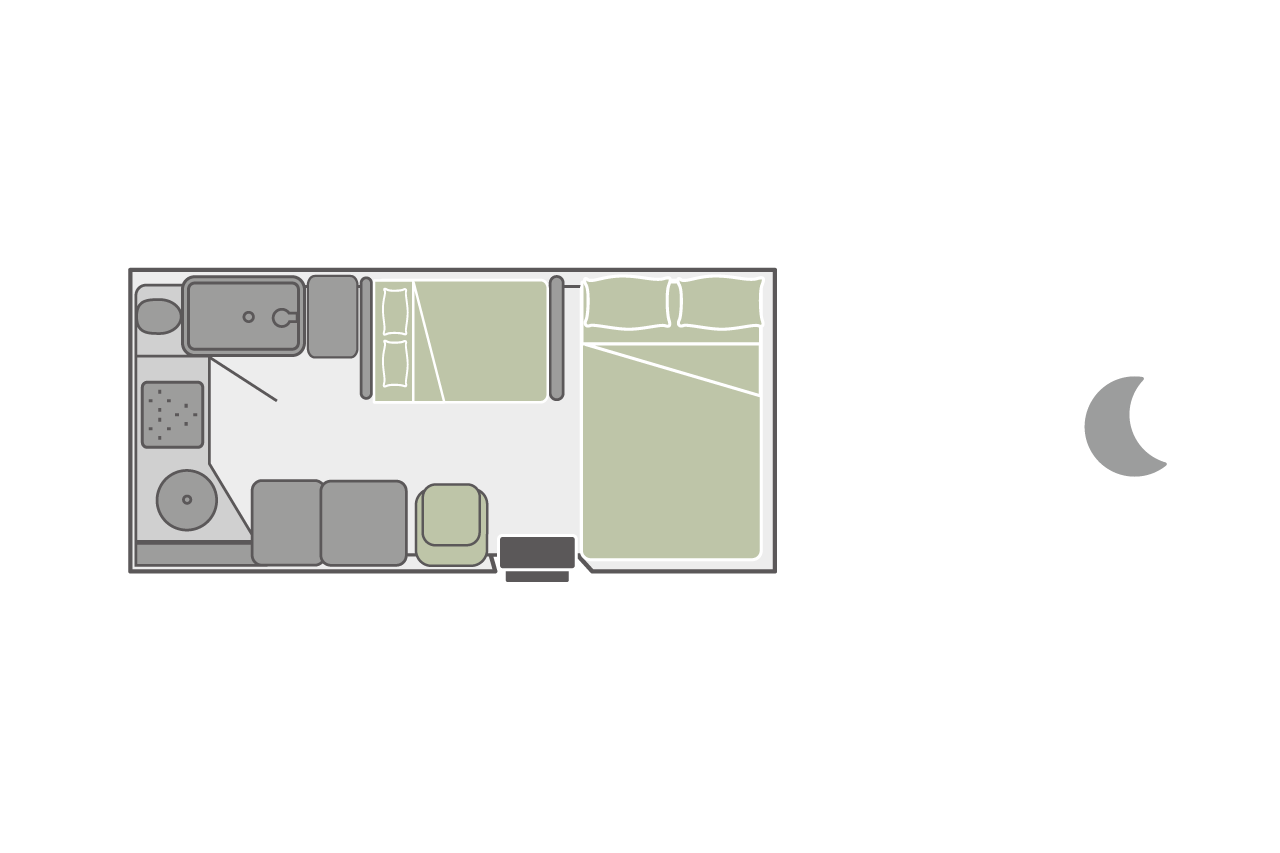 Der Floorplan eines C19 Wohnmobiles bei Nacht 