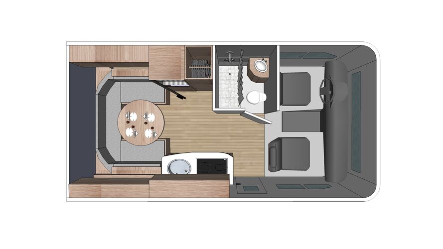 Grundriss des Fraserway Campers C 19 am Tag