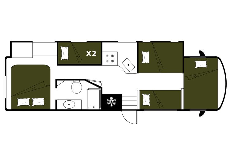 Floorplan vom Camper der Mighty Class A in der Nacht