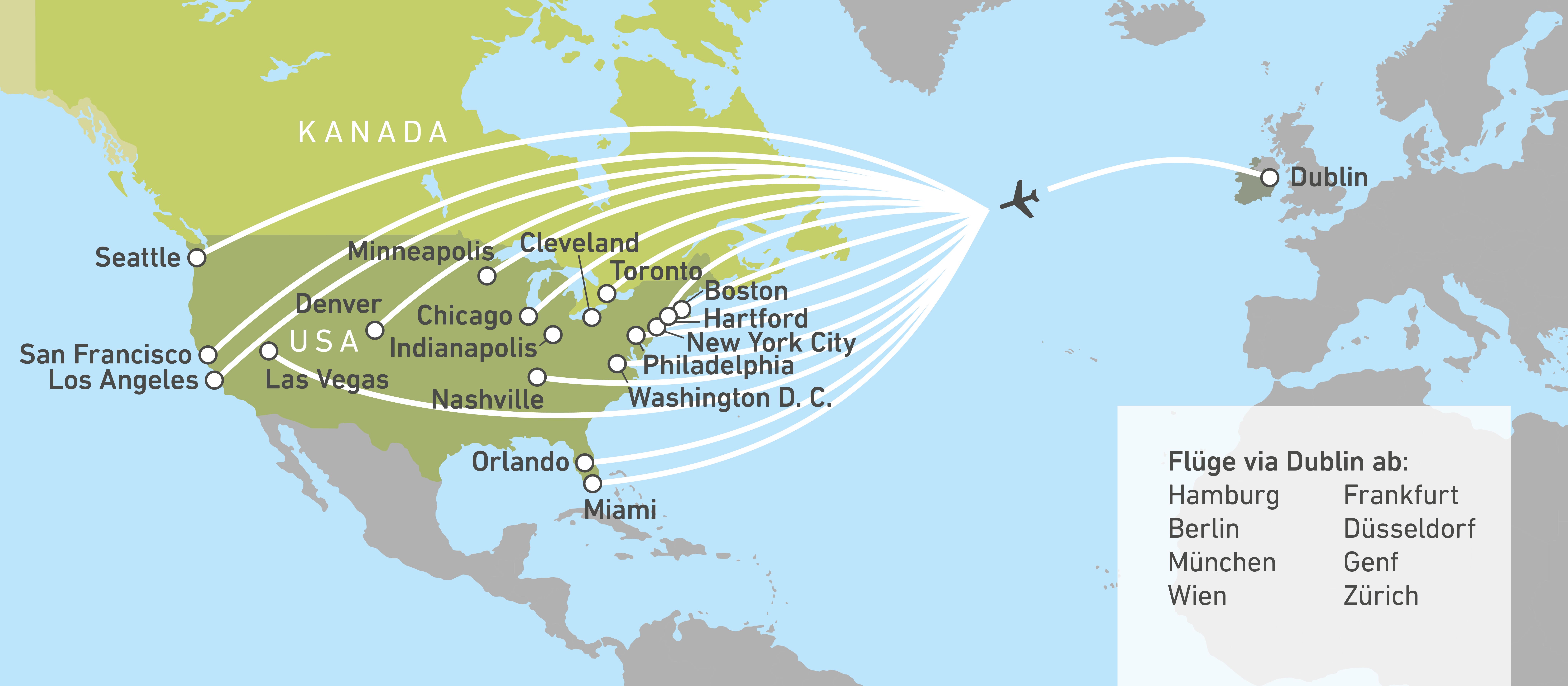 Die Streckennetzkarte von Aer Lingus Die Streckennetzkarte von Aer Lingus