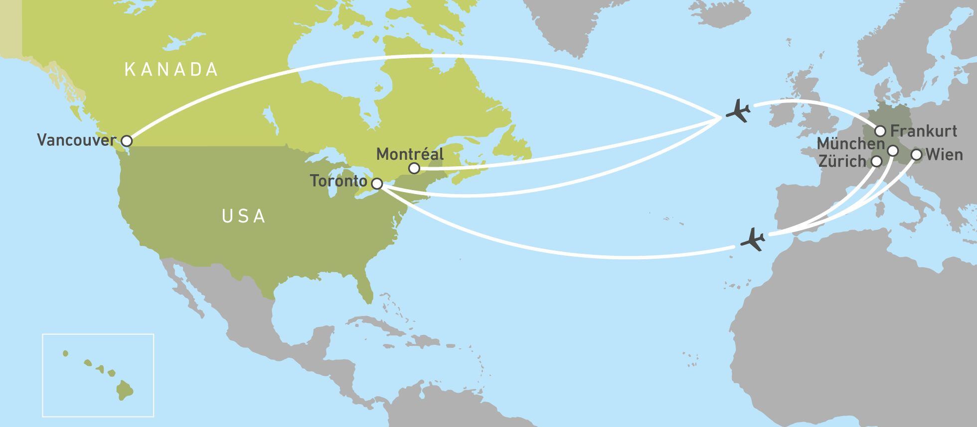 Das Streckennetz von Europa nach Kanada mit Air Canada