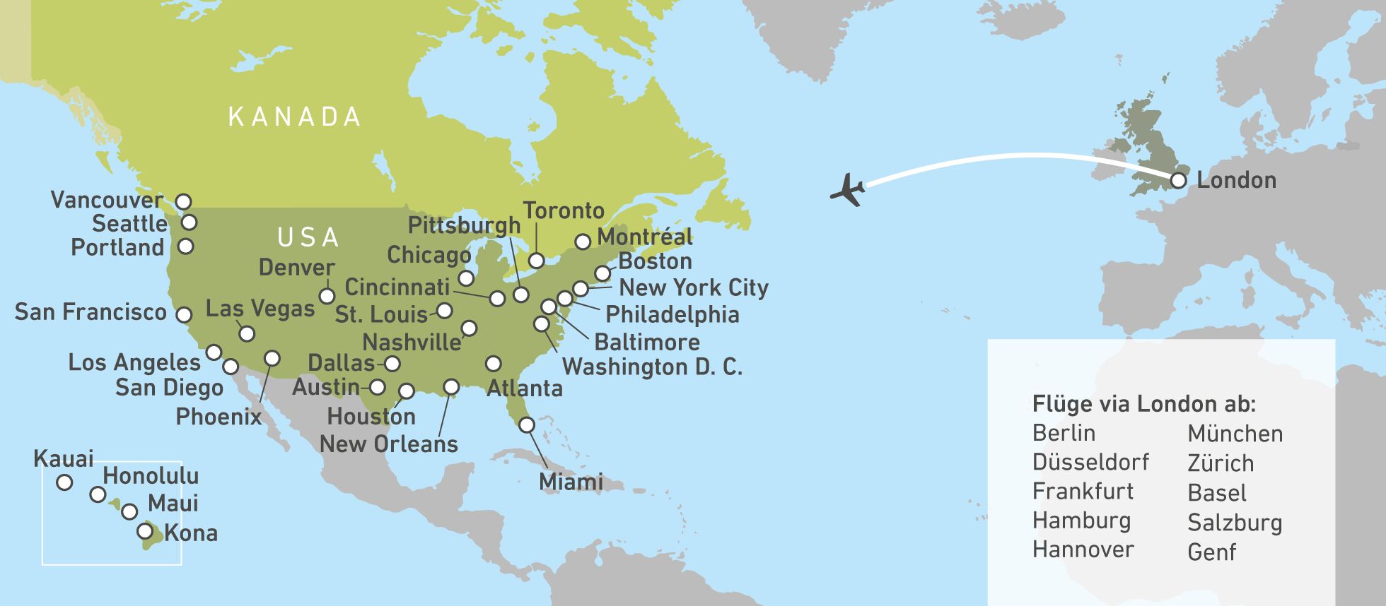 Die Flugverbindungen mit British Airways in die USA
