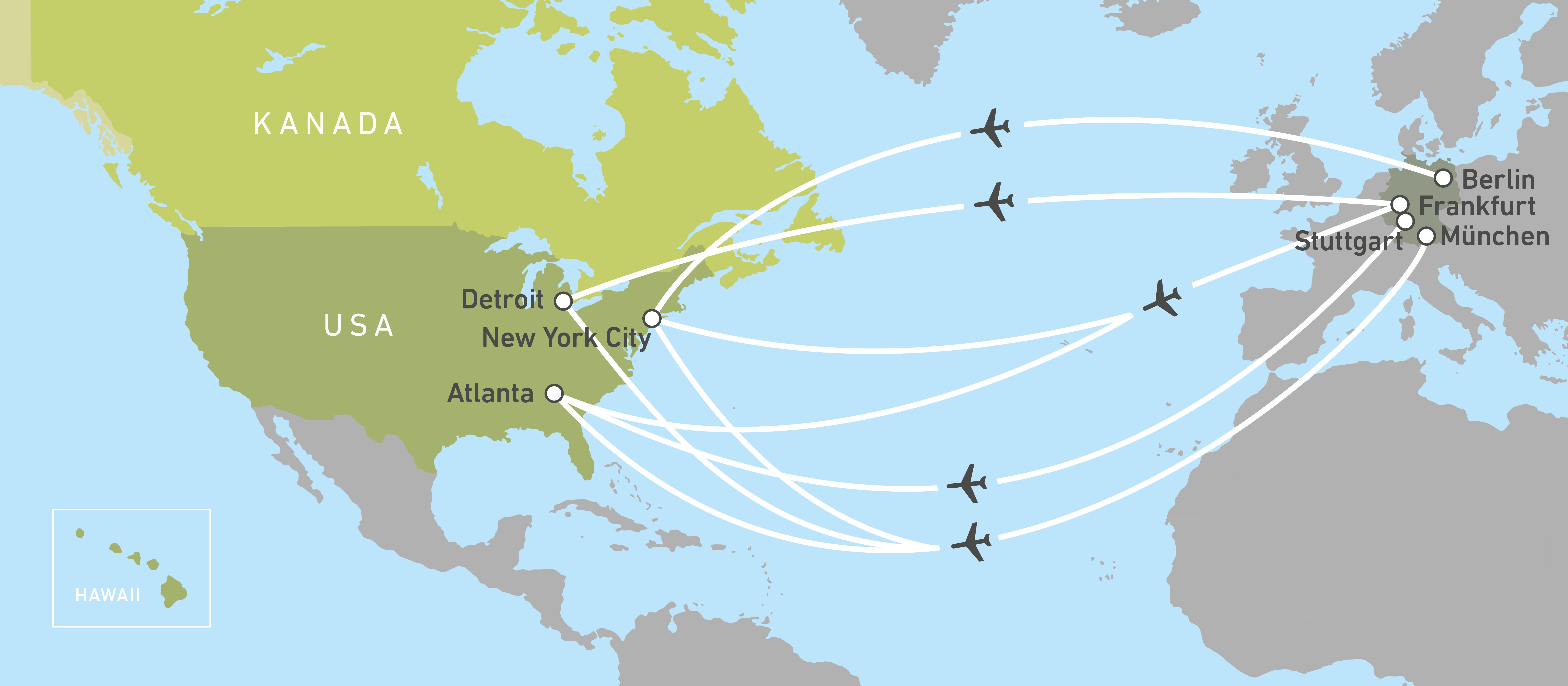 Die Anflughäfen aus Deutschland von Delta Air Lines