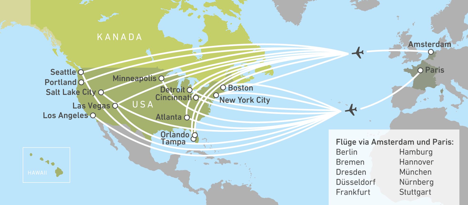 Die Anflughäfen aus Europa von Delta Air Lines