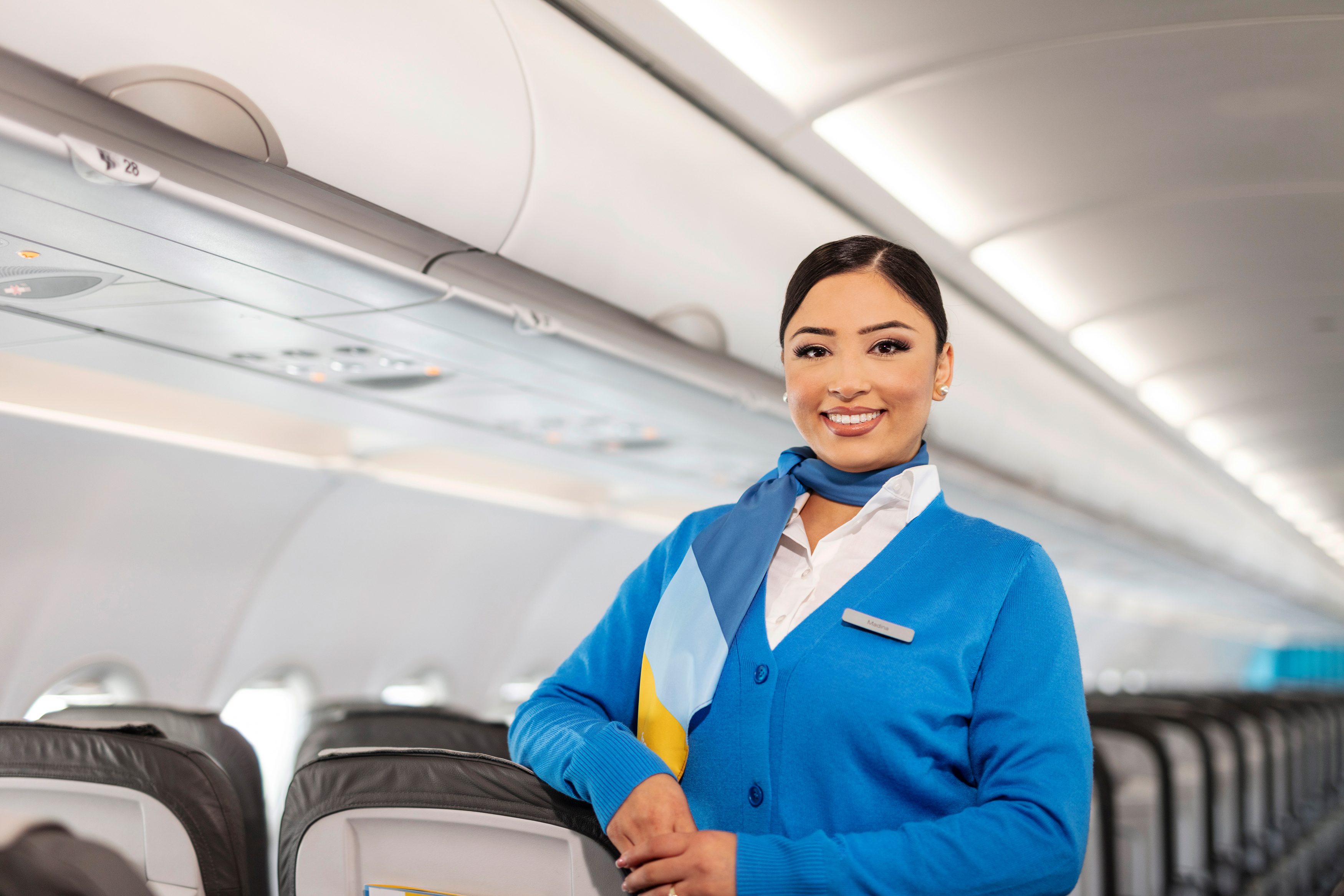 Crewmitglied an Bord des A320 von Discover Airlines