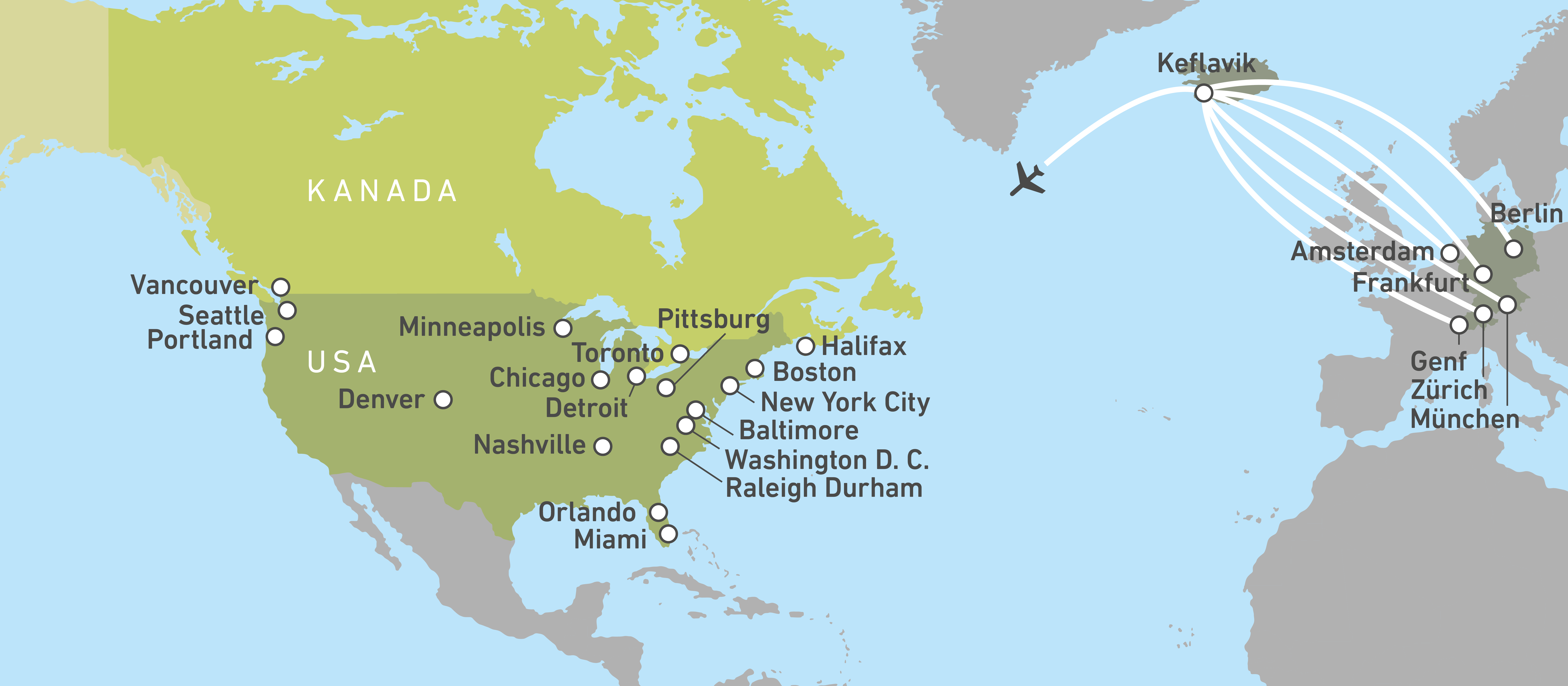 Die Streckennetzkarte von Icelandair
 Die Streckennetzkarte von Icelandair