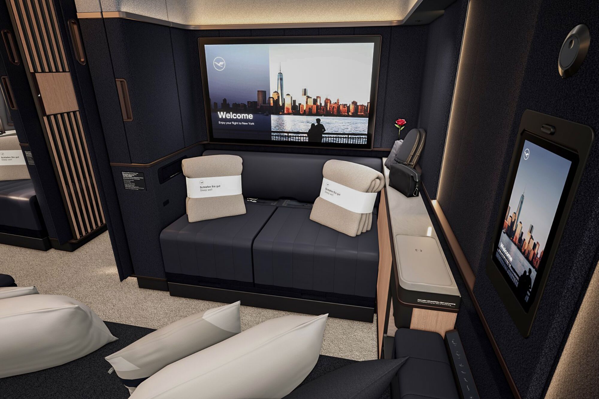 Luxuriöse Suite Plus in der First Class der Lufthansa Allegris