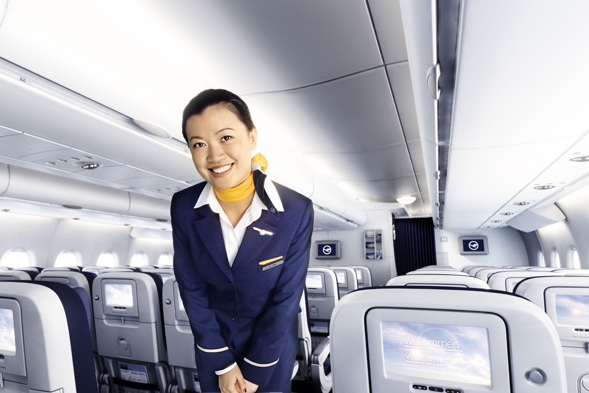 Flugbegleiterin an Bord der Lufthansa