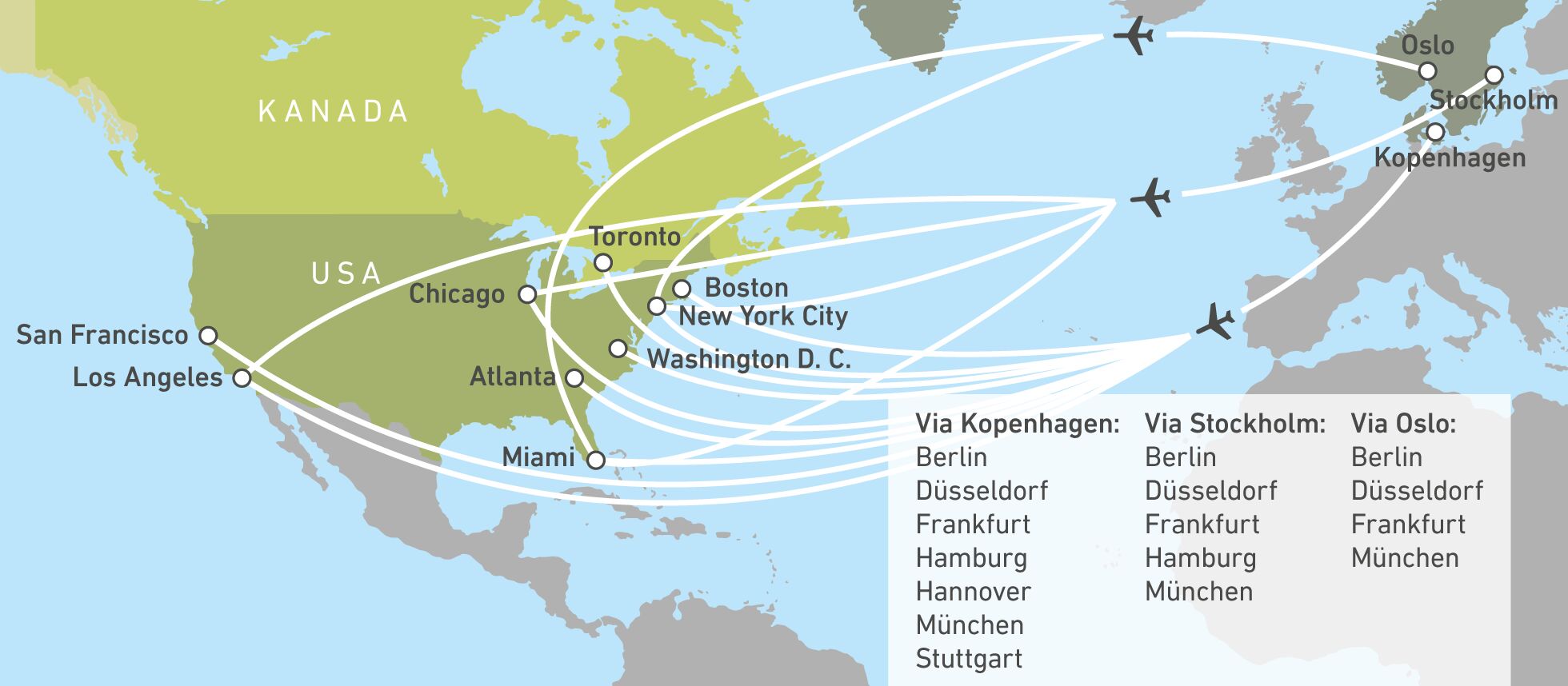 Flugstrecken der Scandinavian Airlines