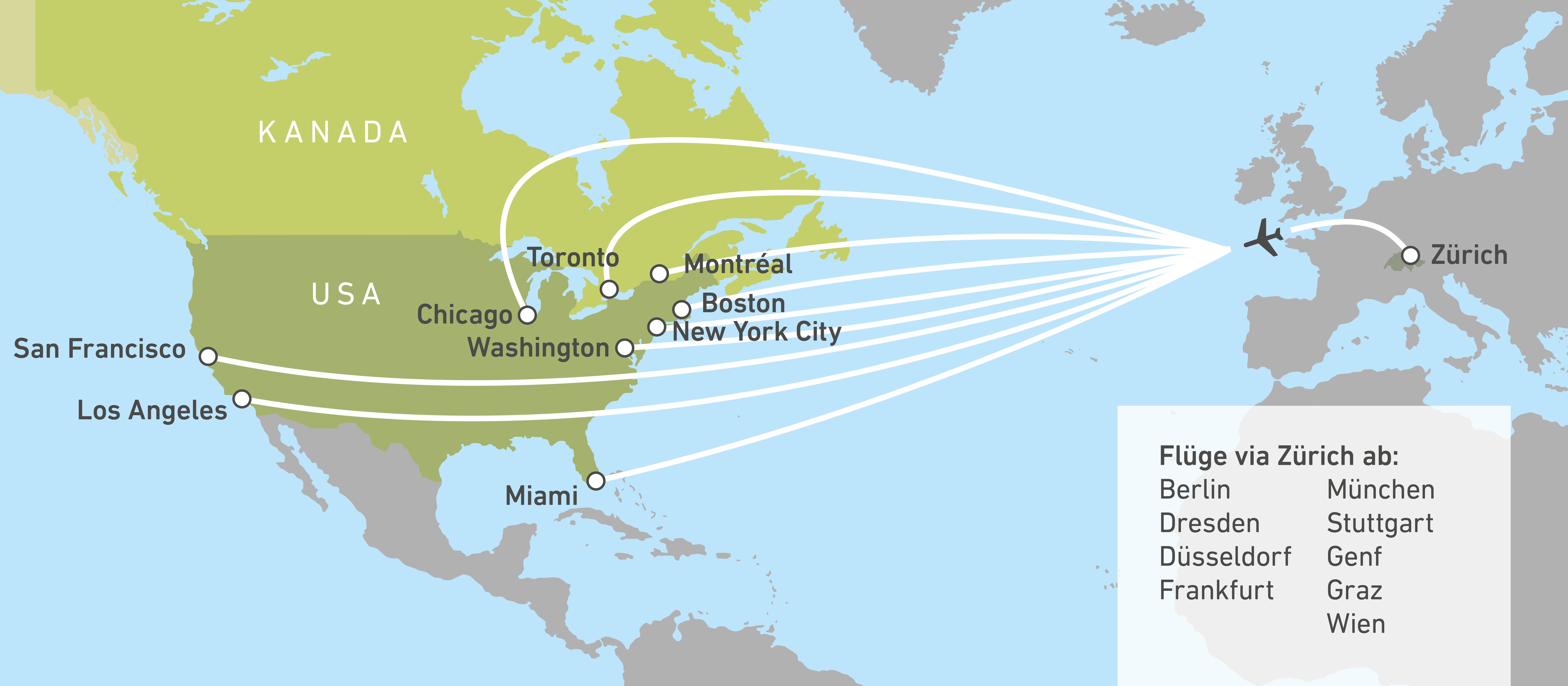 Swiss Streckennetz ab Zürich