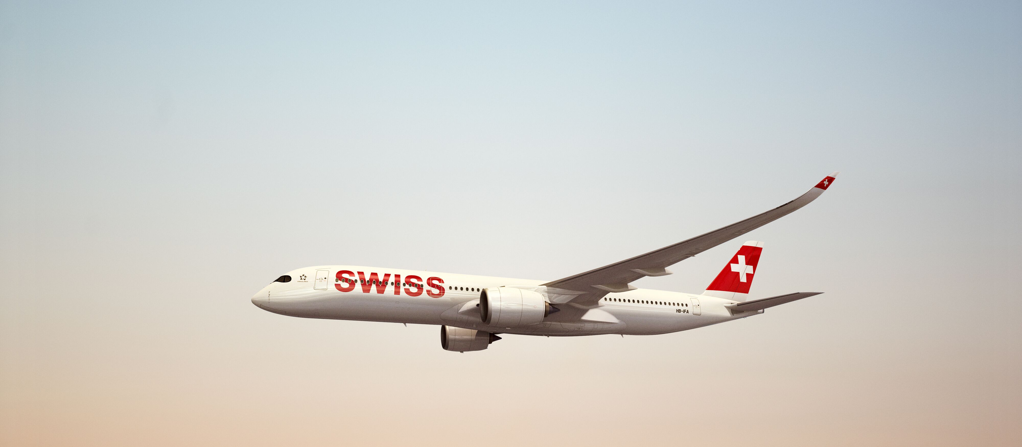 Luftaufnahme des Airbus 350 der Swiss Airline