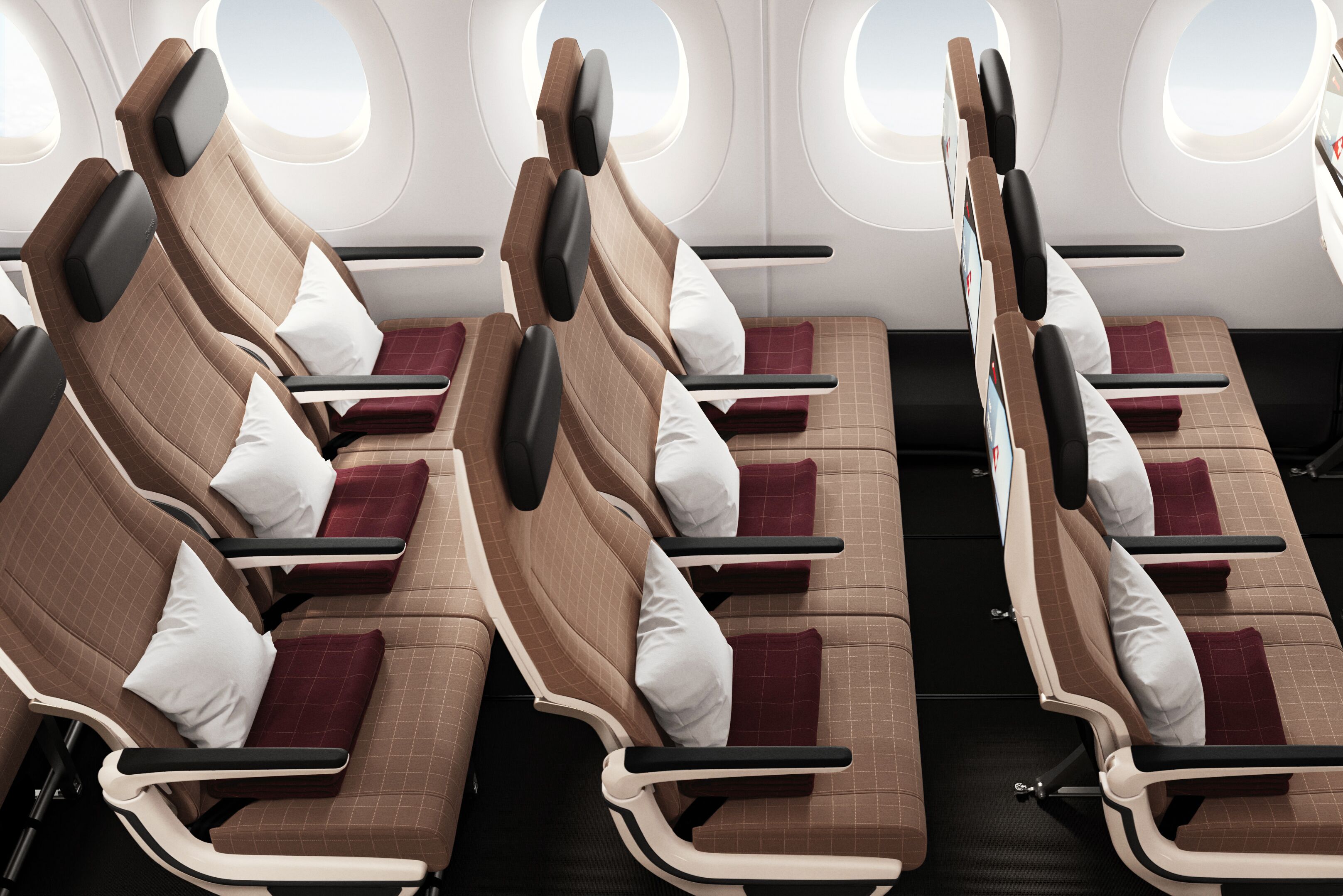 Sitze der Economy Class des Airbus 350 der Swiss Airline