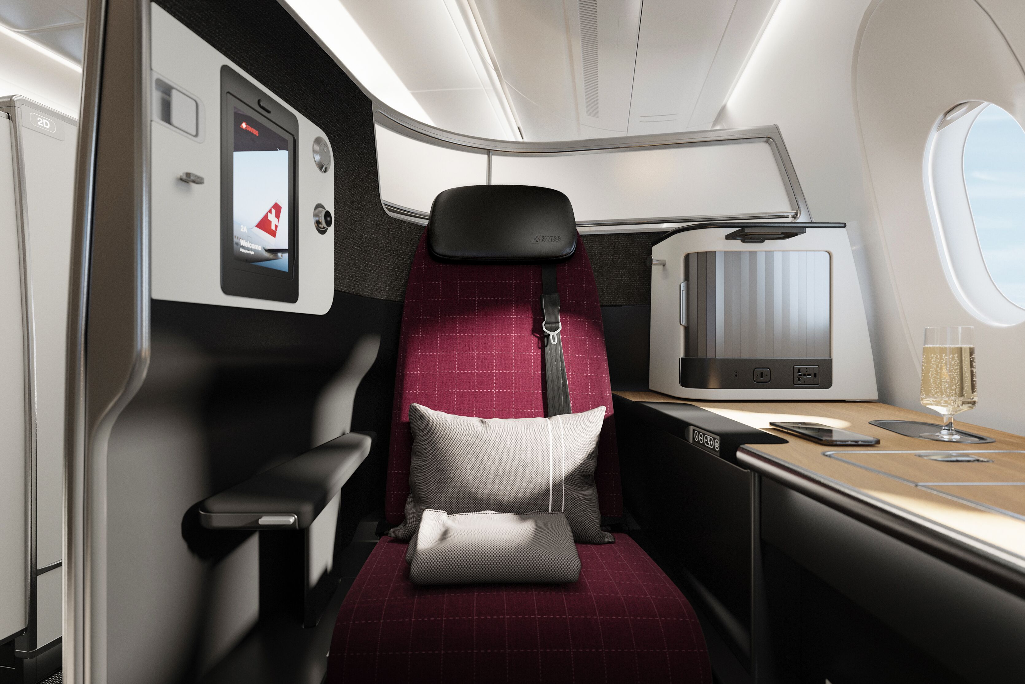 Fensterplatz der Business Class des A350 der Swiss Airline