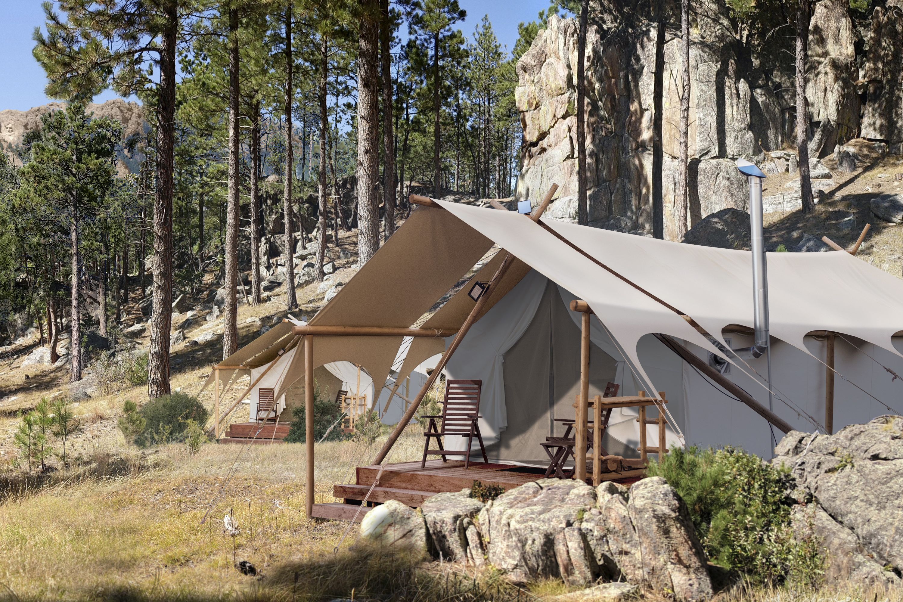 Ein "Deluxe Zeltes" des Mount Rushmore Under Canvas Glampingplatzes in Keystone
