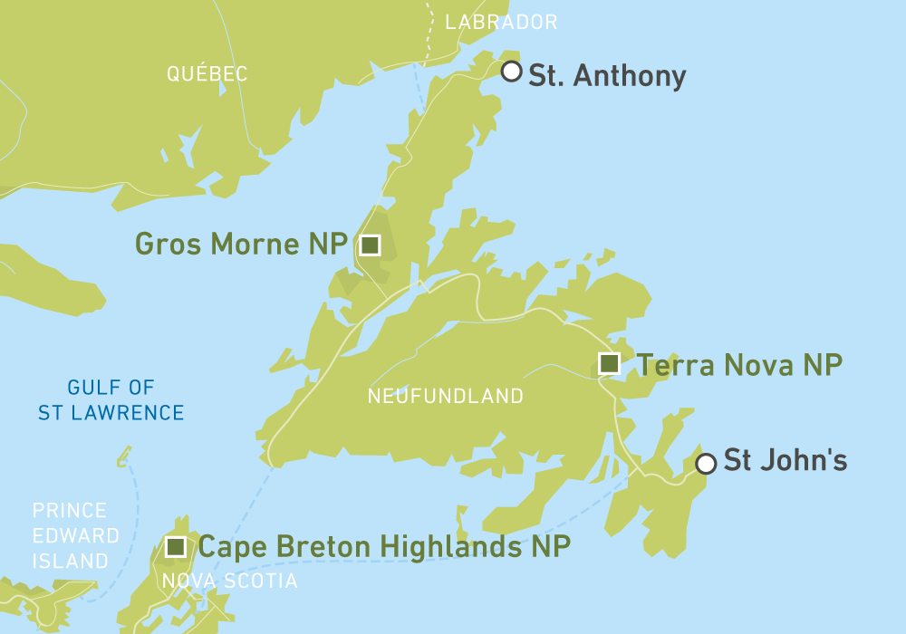 Karte des Gros Morne National Park mit Umgebung