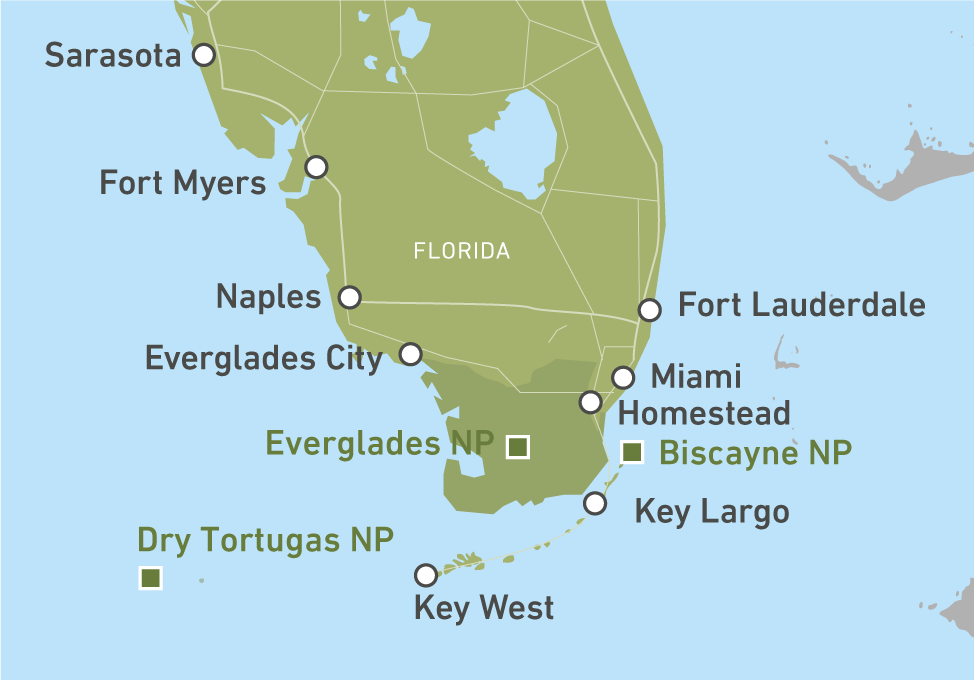 Karte der Lage des Everglades National Park in Florida