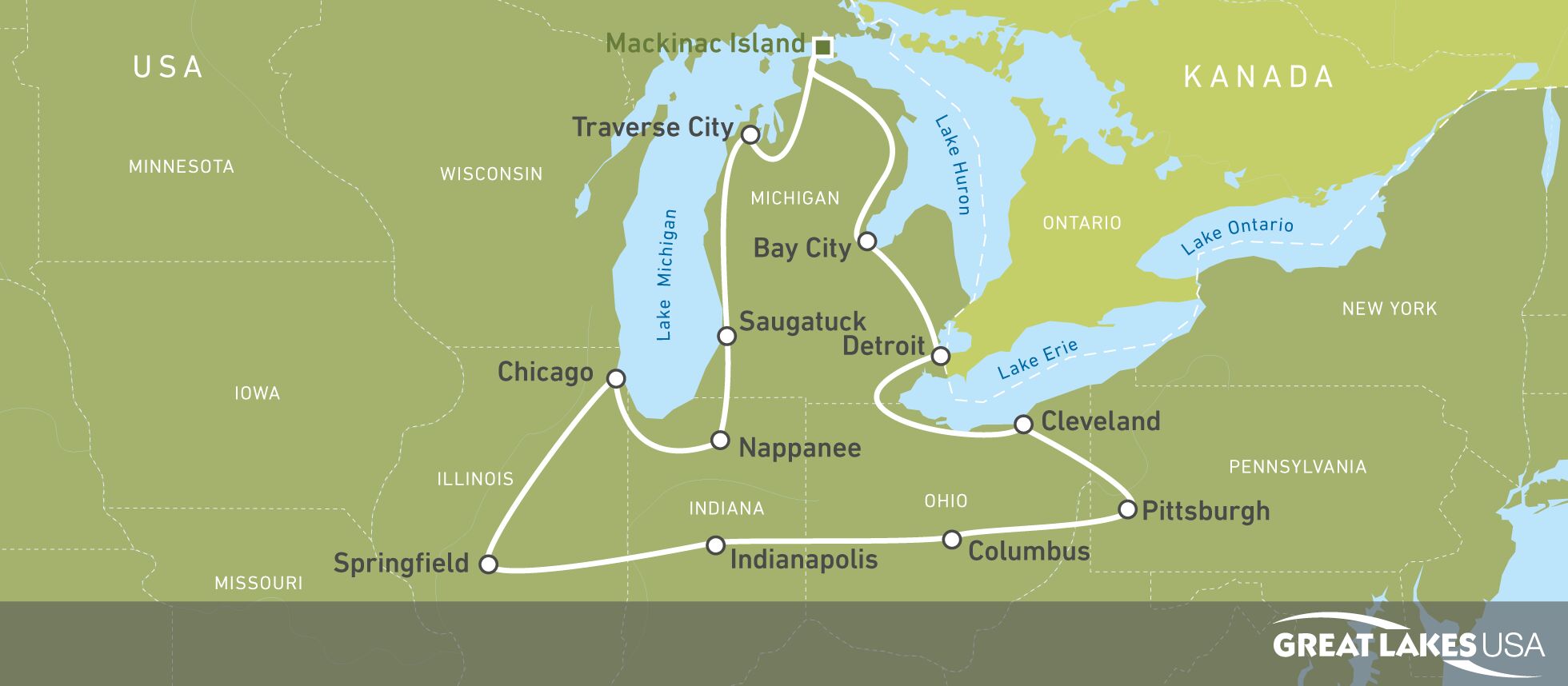 Karte einer Scenic Route durch die Great Lakes Staaten Karte einer Scenic Route durch die Great Lakes Staaten