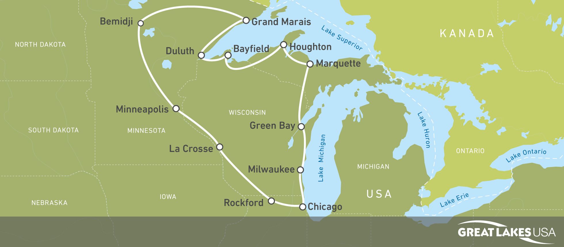 Karte einer Scenic Route durch die Great Lakes Staaten Karte einer Scenic Route durch die Great Lakes Staaten