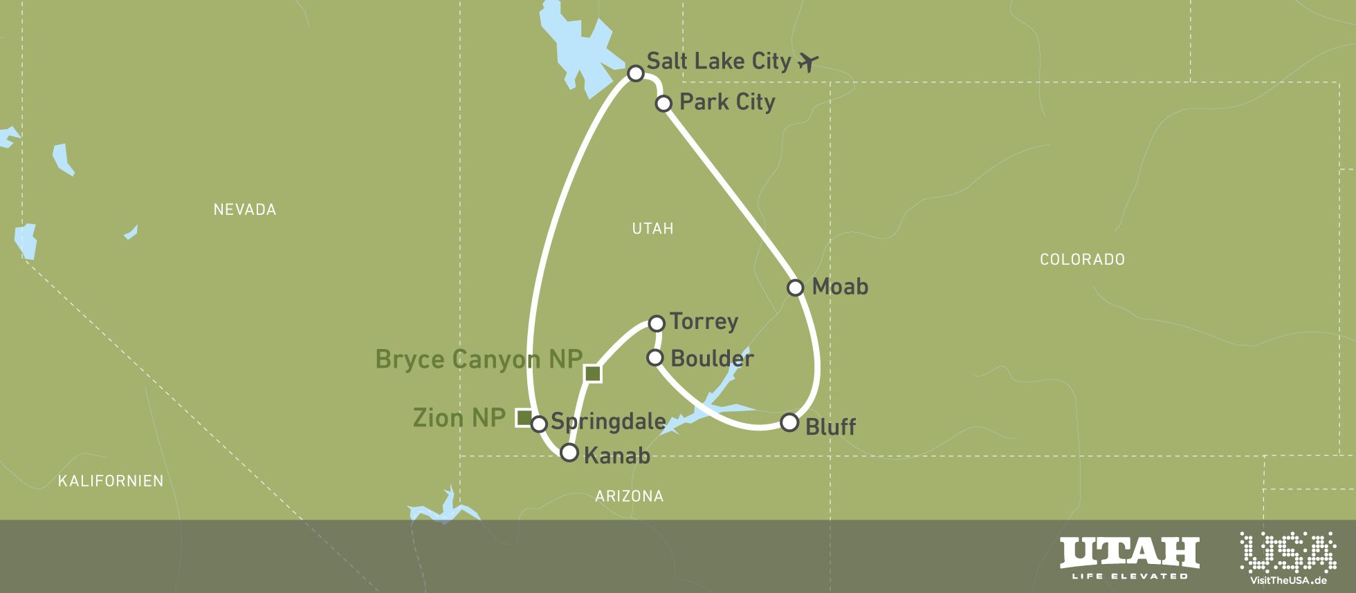 Karte einer Scenic Route durch Utah Karte einer Scenic Route durch Utah