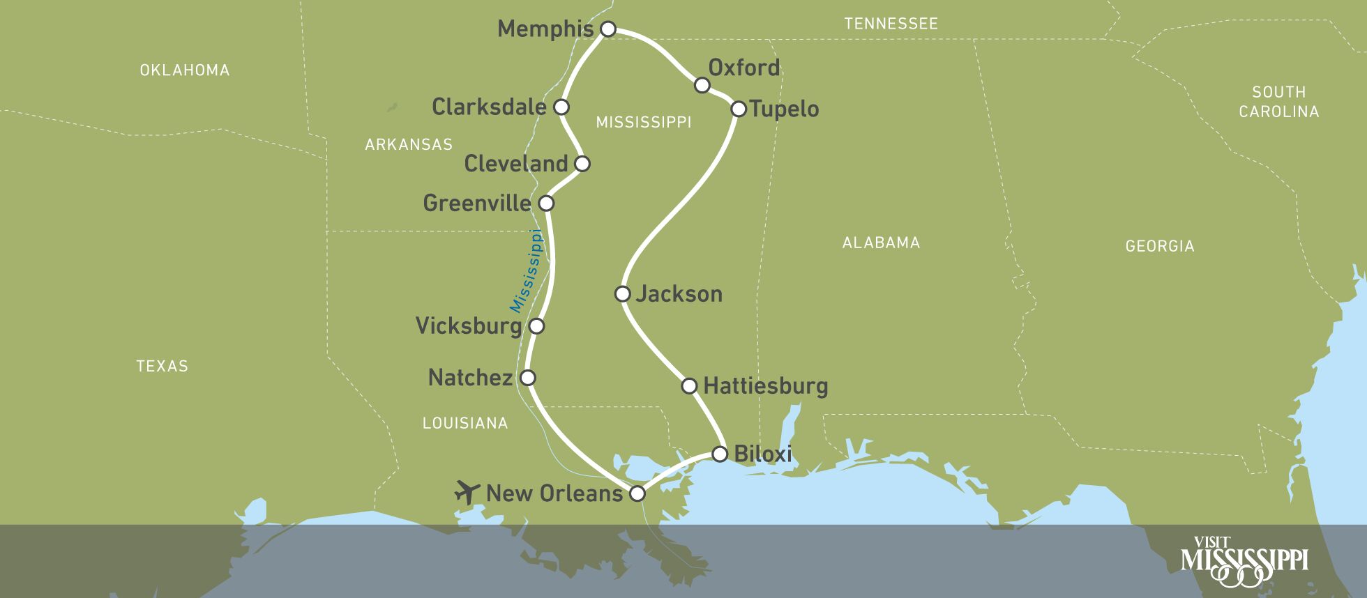 Lange Scenic Route durch Mississippi