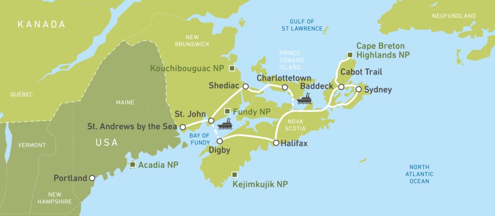 Eine Karte für die Maritime-Delights-Busreise von Jonview Canada