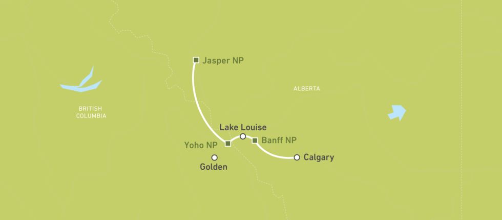 Karte für eine Campingtour in Banff und Jasper