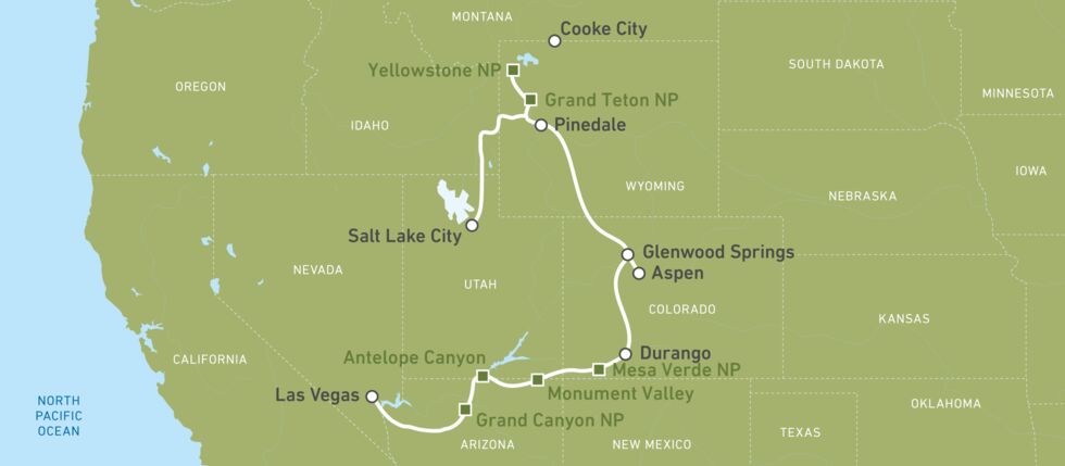 Busreise vom Yellowstone zum Grand Canyon