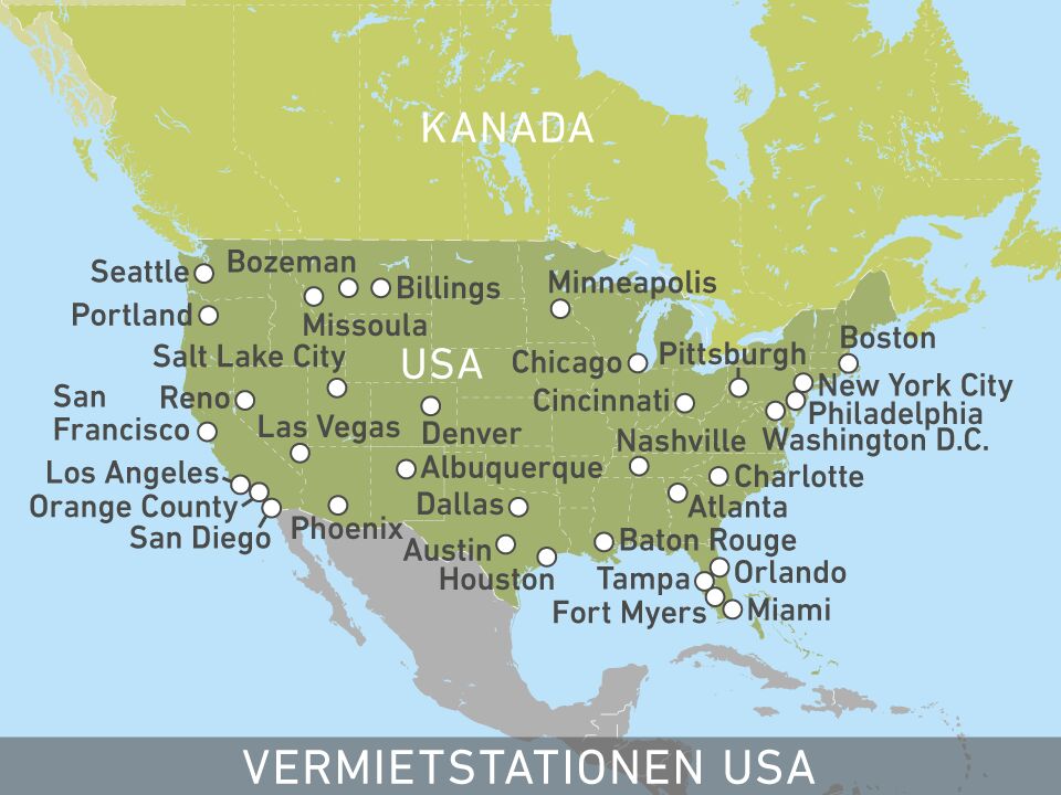 Übersichtskarte der Wohnmobil Vermietstationen der USA