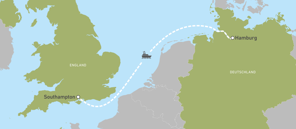 Die Kreuzfahrt Route von Hamburg nach Southampton