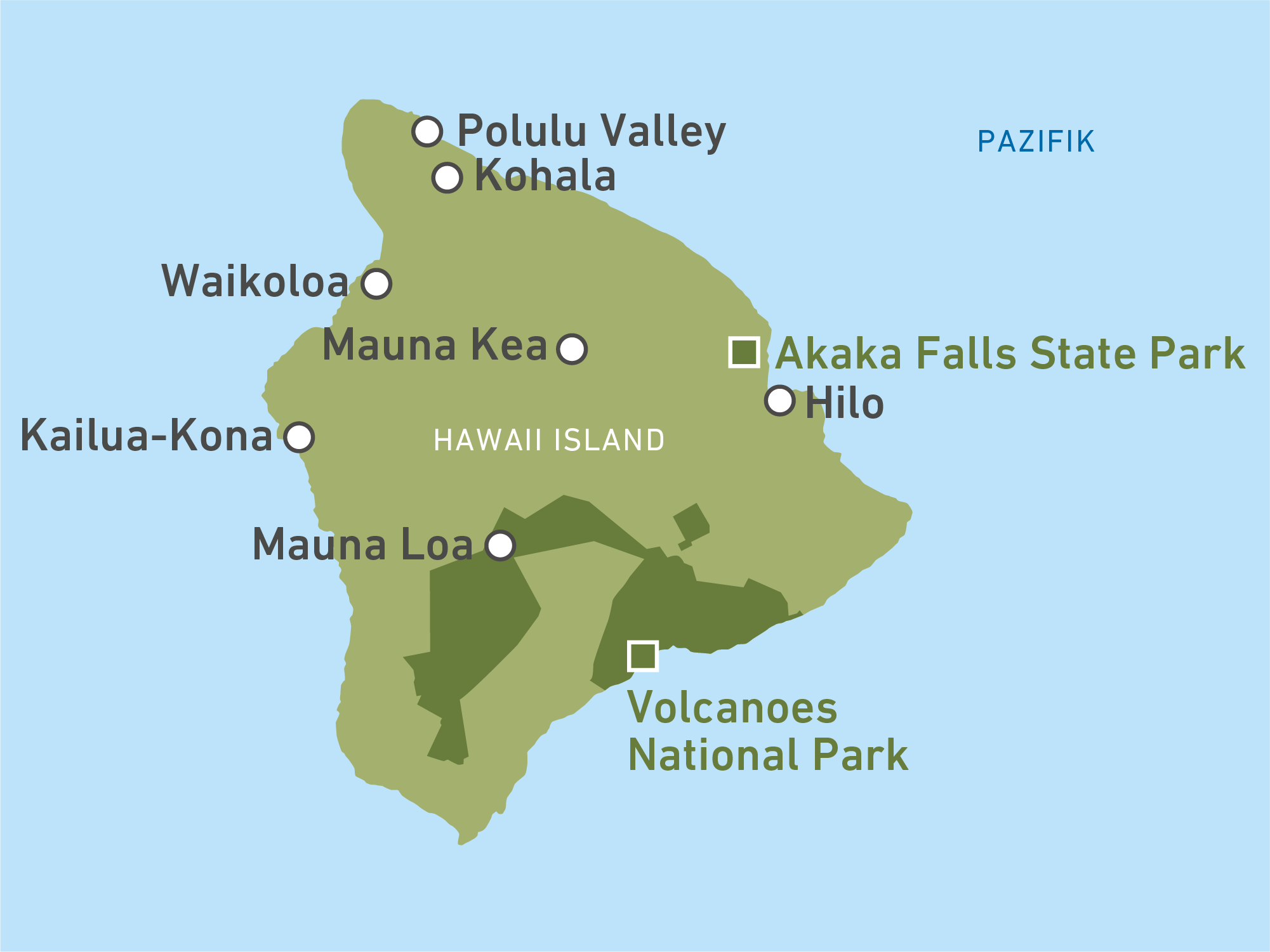 Eine Karte von Hawaii Island auf Hawaii