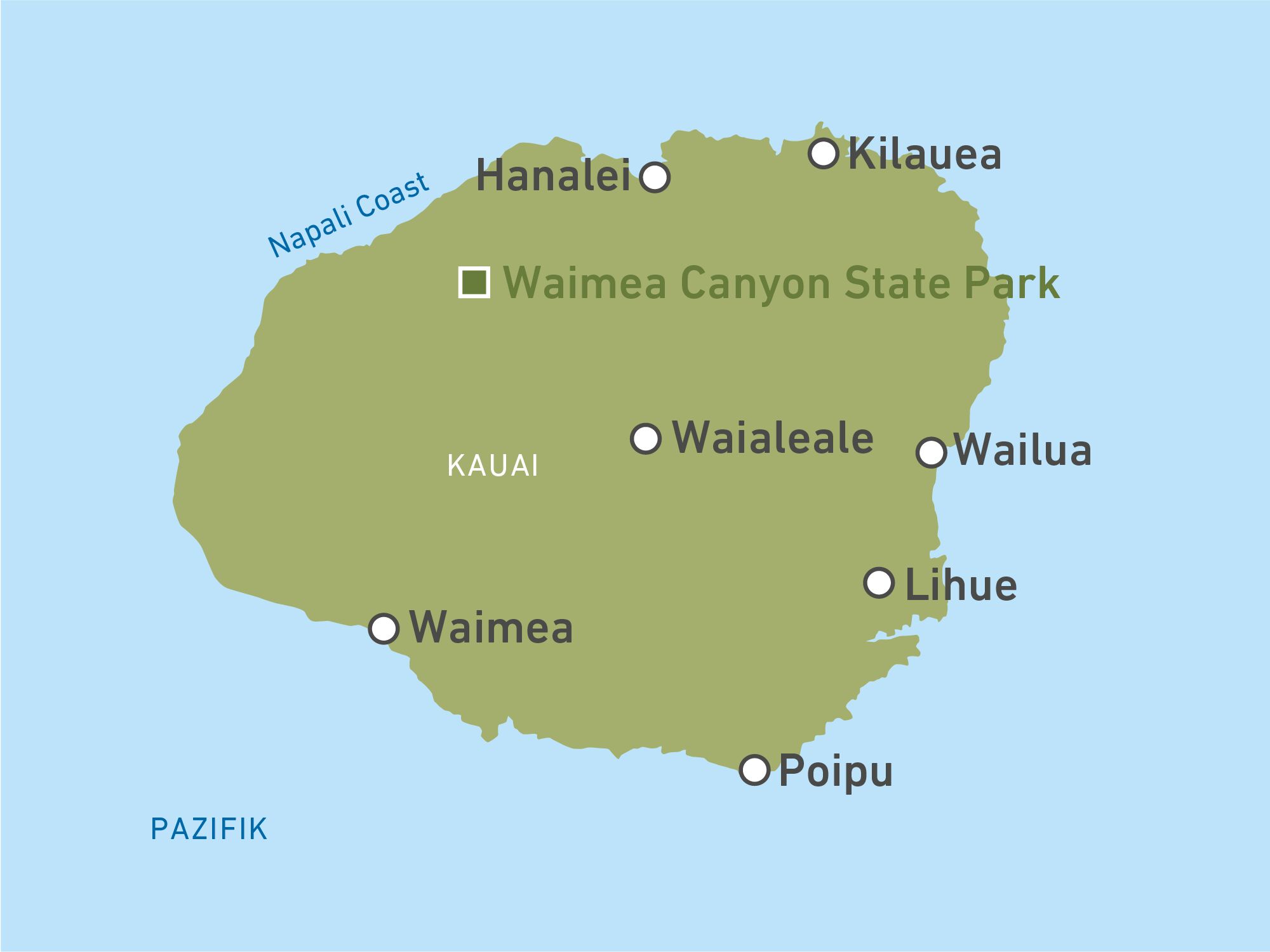 Eine Karte von Kauai in Hawaii, USA