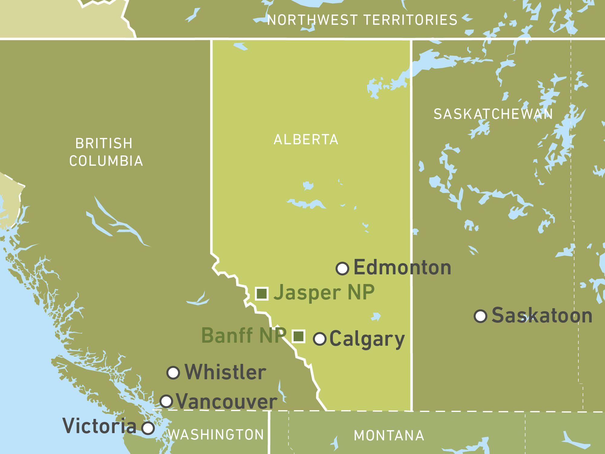 Karte zur geografischen Übersicht und Lage von Alberta, Kanada