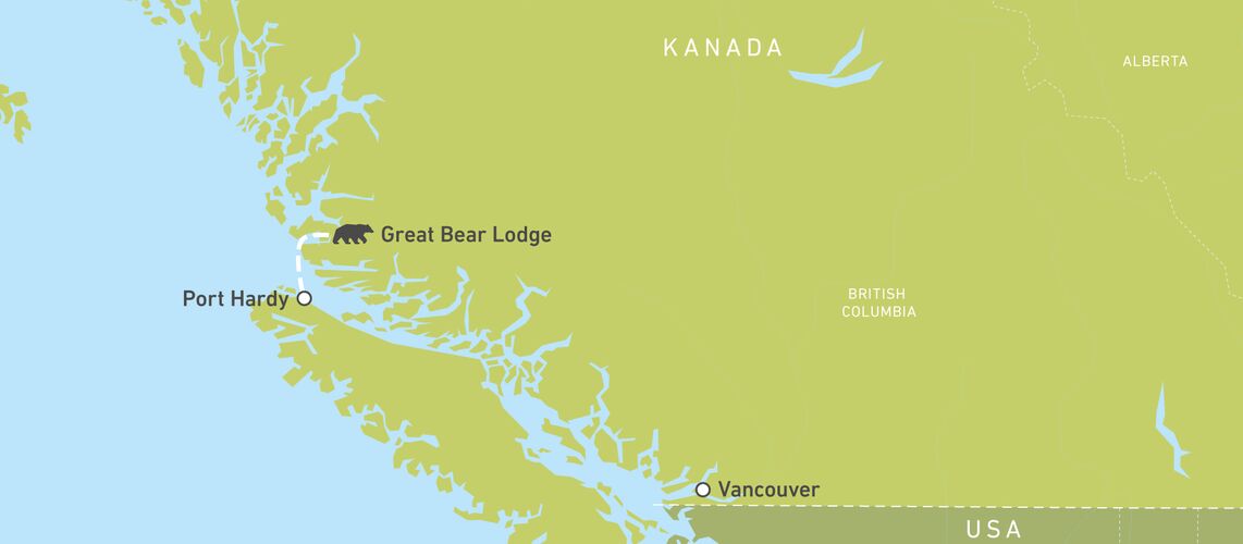 Karte der Lodge zur Bärenbeobachtung in British Columbia