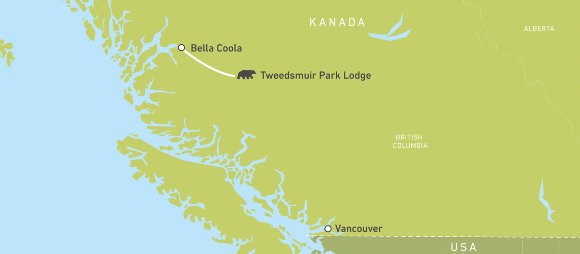 Karte der Tweedsmuir Park Lodge zur Bärenbeobachtung in British Columbia Karte der Tweedsmuir Park Lodge zur Bärenbeobachtung in British Columbia