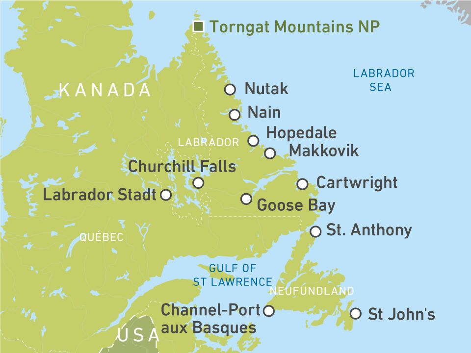Karte zur geografischen Lage von Neufundland und Labrador in Kanada