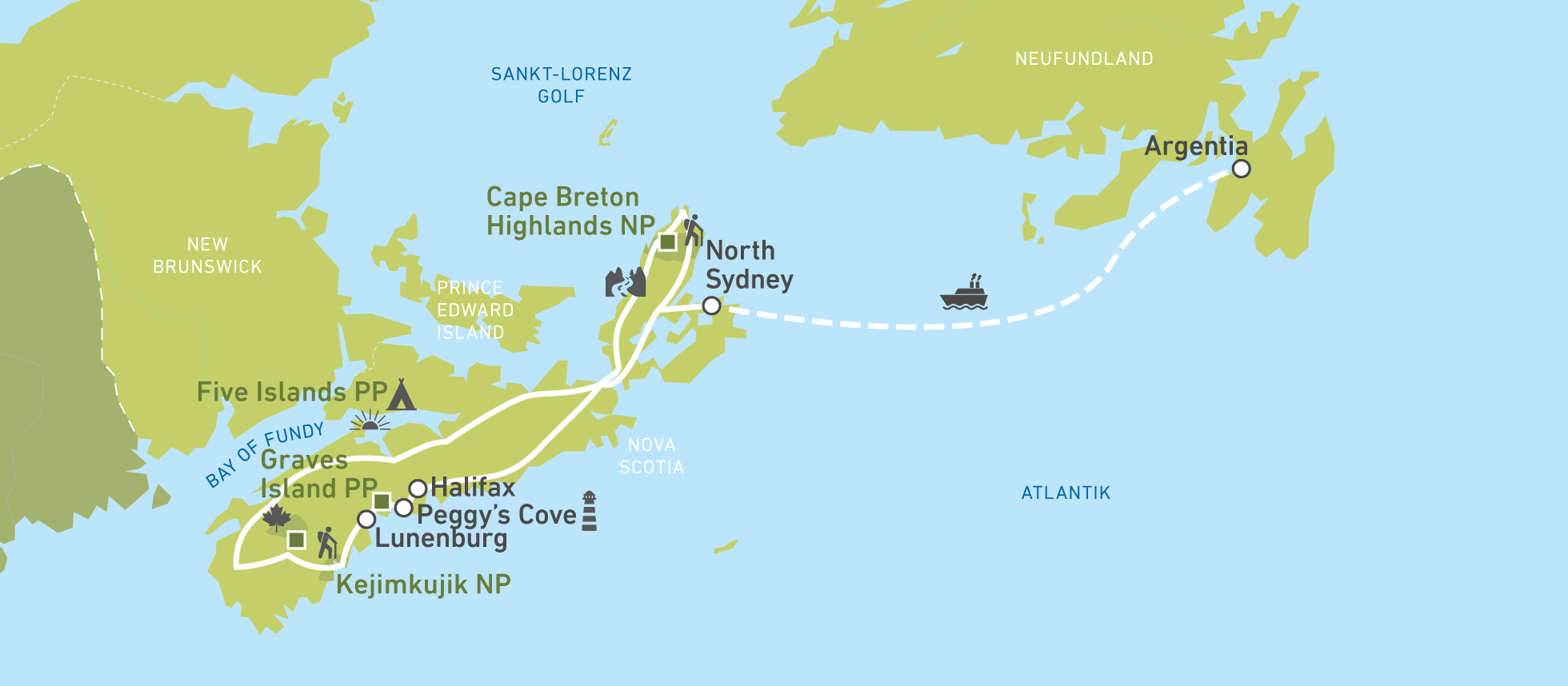 Die Karte einer Mitarbeiterreise durch Nova Scotia